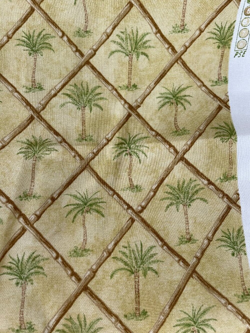 3y x 54” Vintage Weaverly Palm Bamboo Print Yellow Green Thick Upholstery Cotton